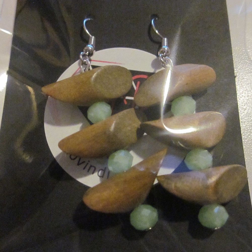 Wood & Green Dangle Earring